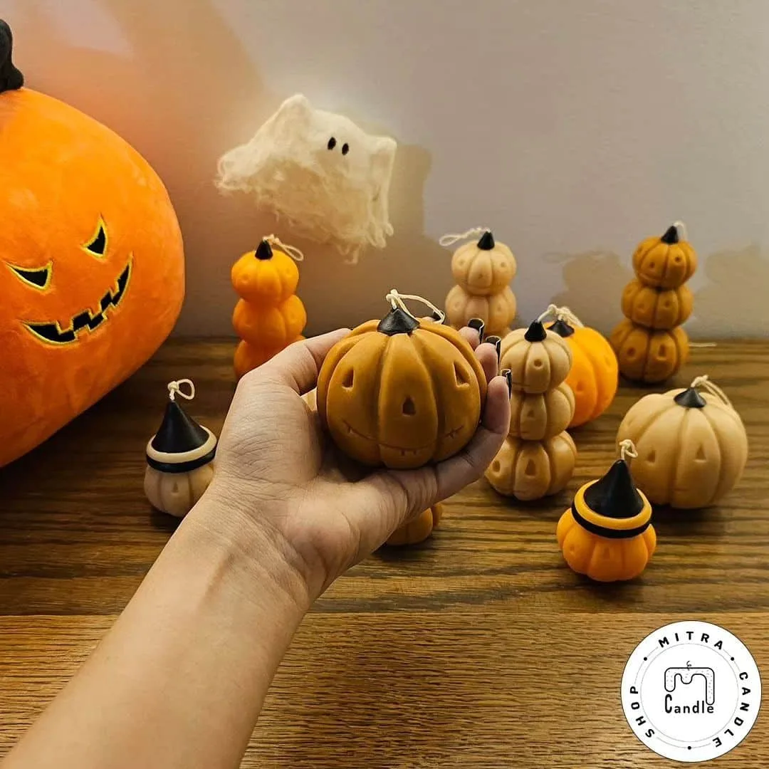 Halloween pumpkin candle.1 شمع کدوتنبل هالووینی (پک ۳تایی) - Image 1