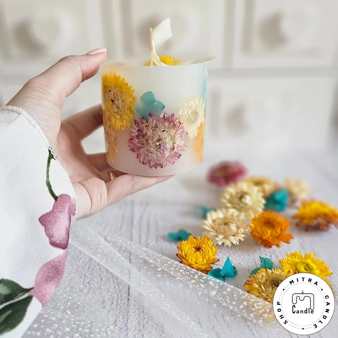 dried flower.4 شمع استوانه گل خشک - Image 1